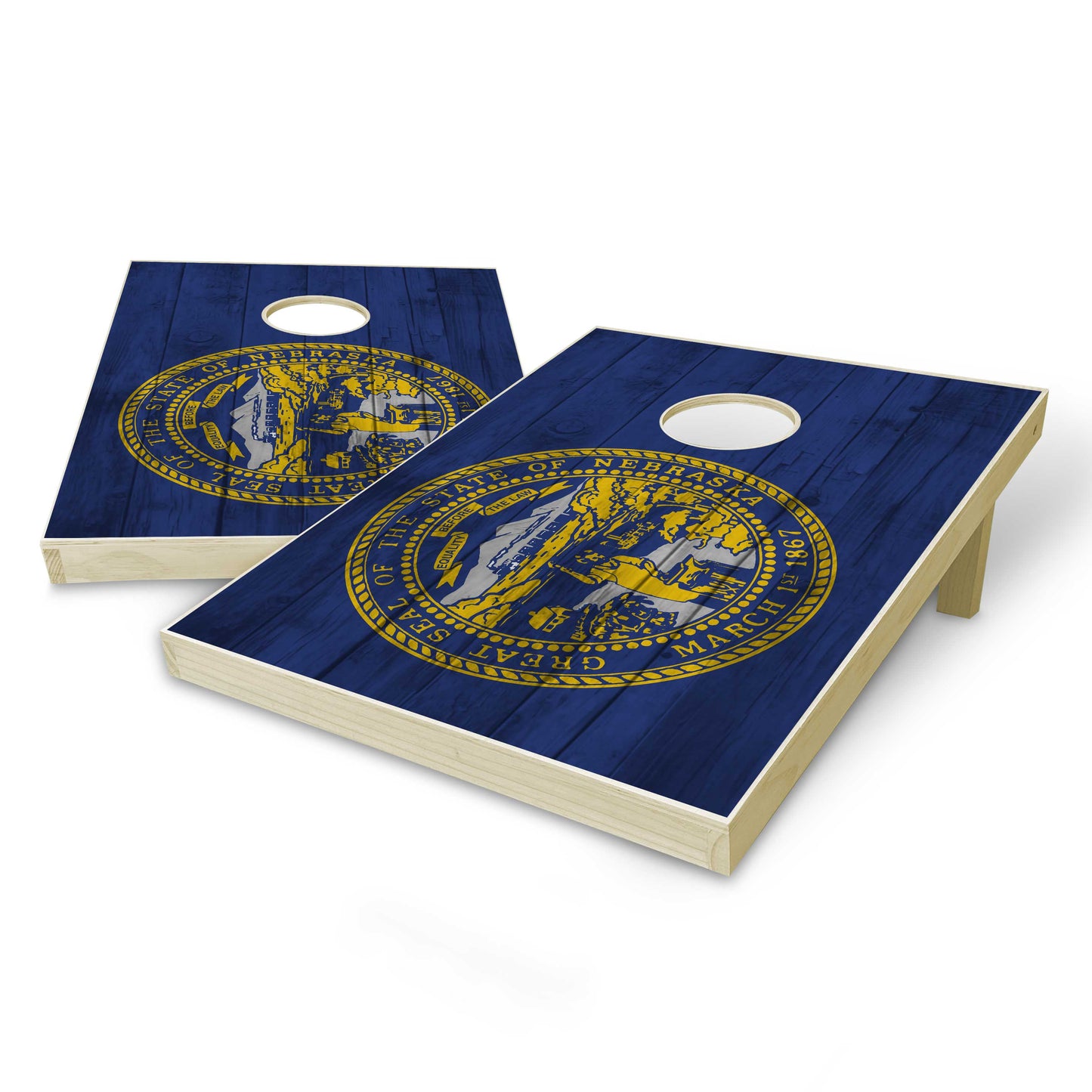 Nebraska State Flag Tailgate Cornhole Set - Distressed Wood