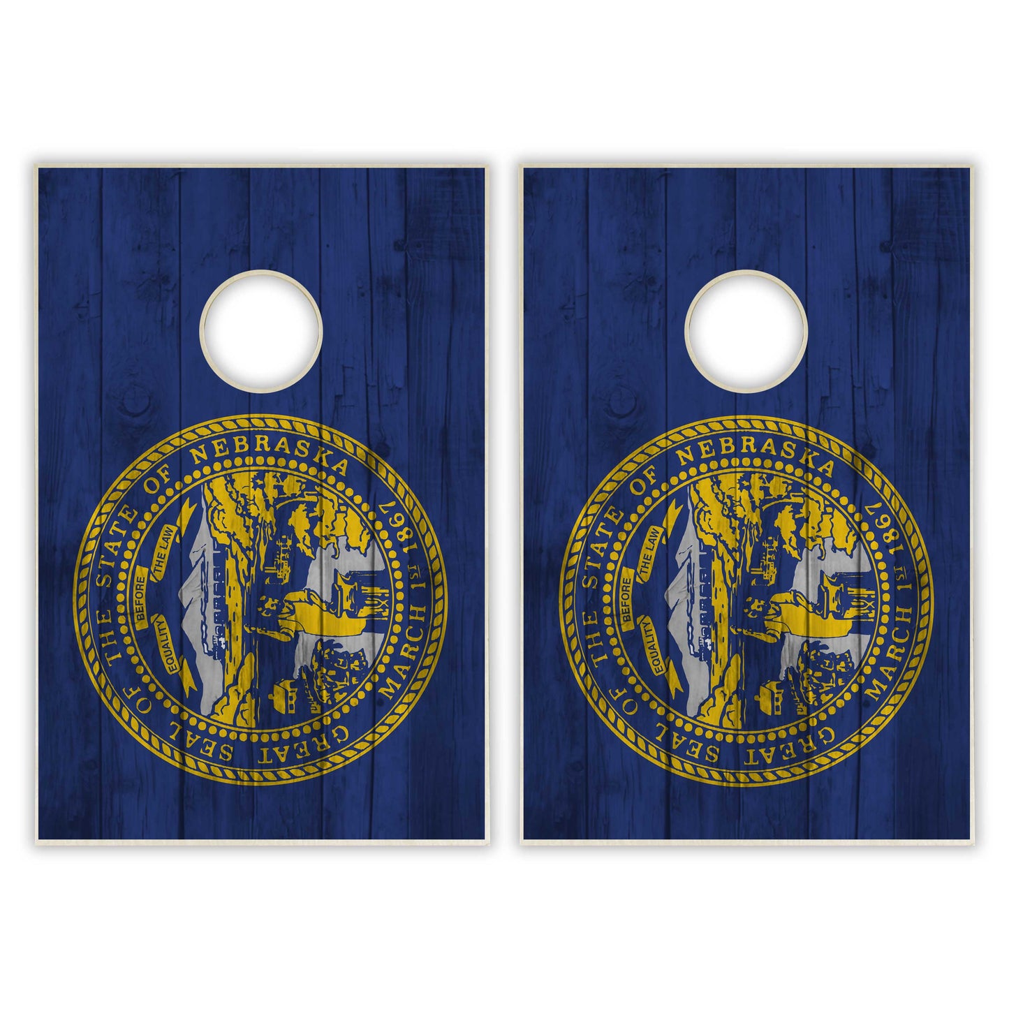 Nebraska State Flag Tailgate Cornhole Set - Distressed Wood
