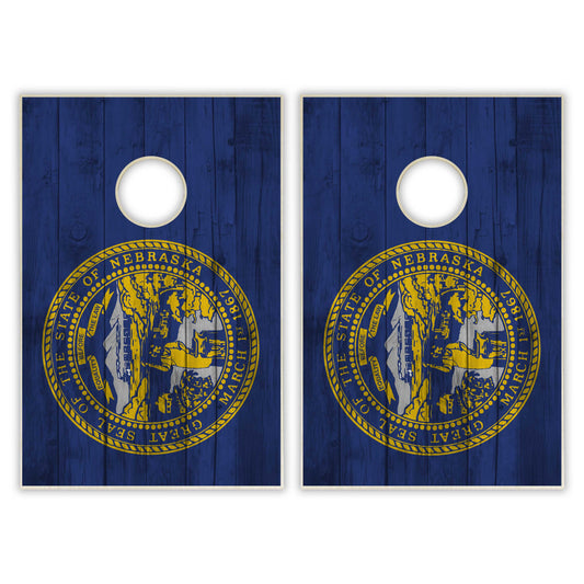 Nebraska State Flag Tailgate Cornhole Set - Distressed Wood
