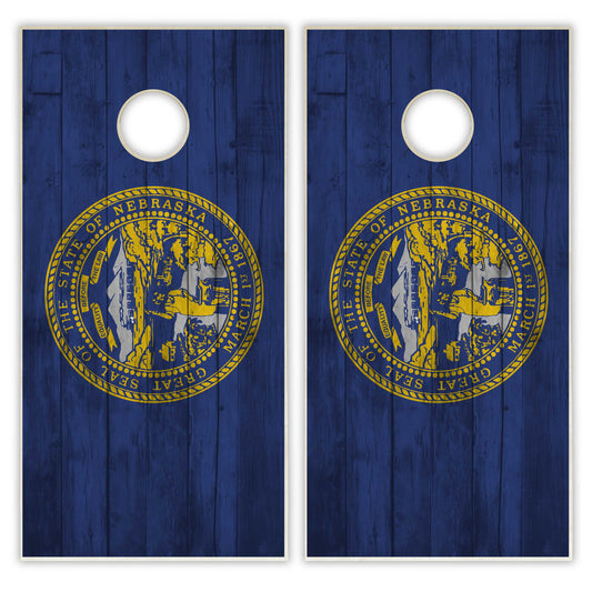 Nebraska State Flag Cornhole Set - Distressed Wood