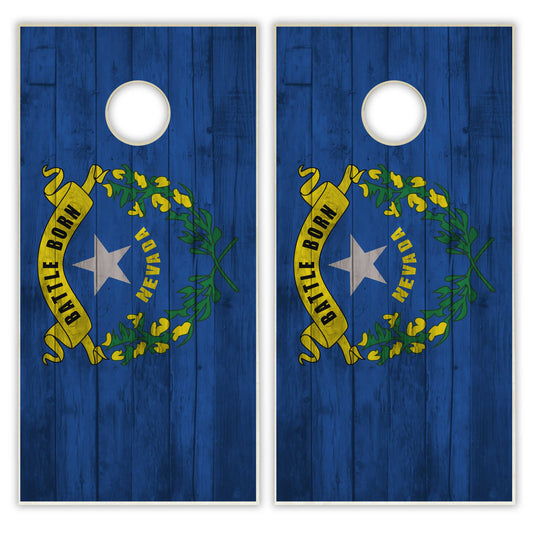 Nevada State Flag Cornhole Set - Distressed Wood