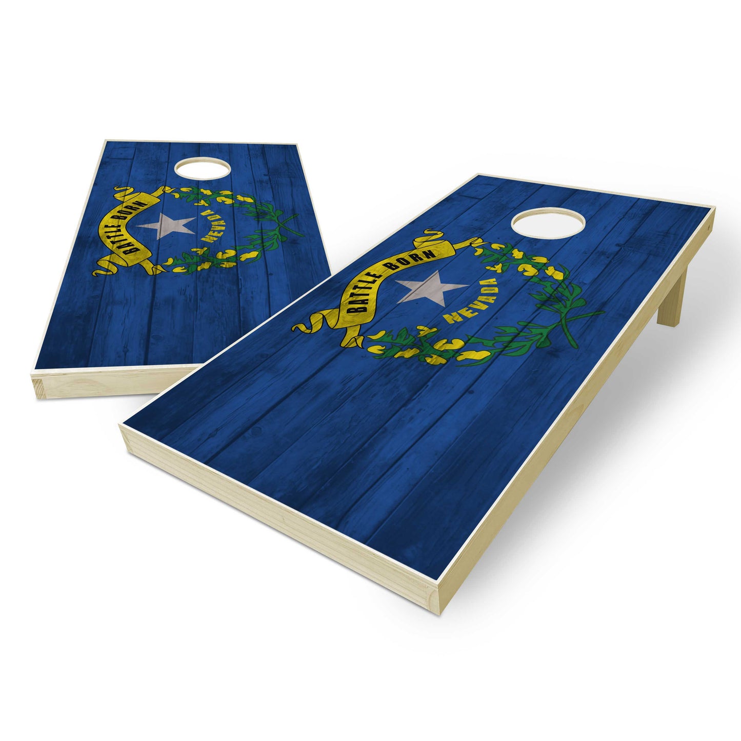 Nevada State Flag Cornhole Set - Distressed Wood