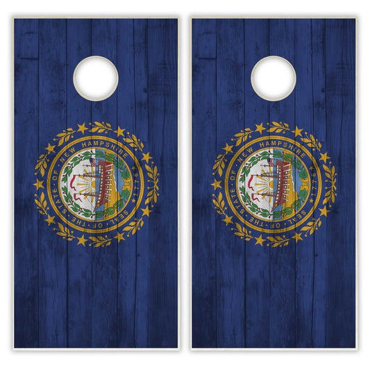 New Hampshire State Flag Cornhole Set - Distressed Wood