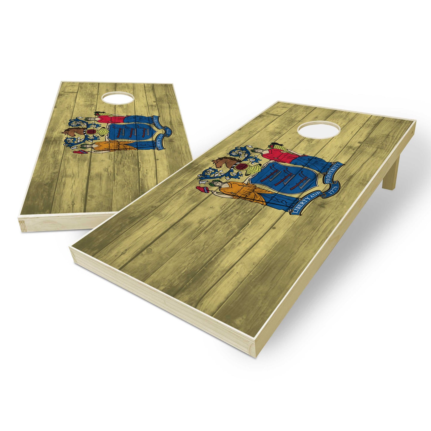 New Jersey State Flag Cornhole Set - Distressed Wood