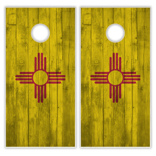New Mexico State Flag Cornhole Set - Distressed Wood