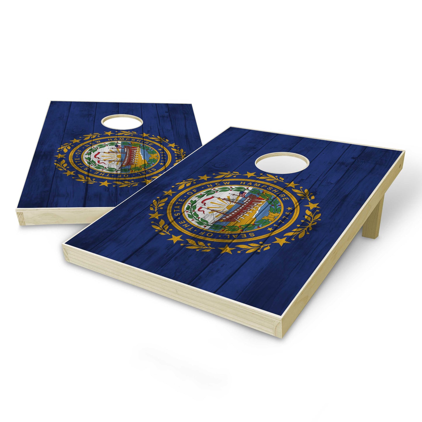 New Hampshire State Flag Tailgate Cornhole Set - Distressed Wood
