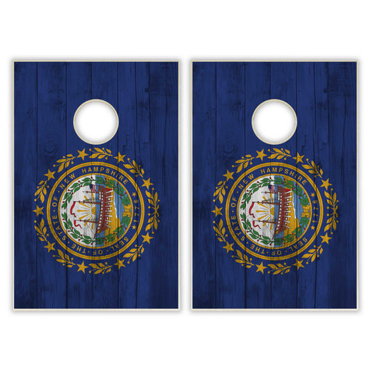 New Hampshire State Flag Tailgate Cornhole Set - Distressed Wood