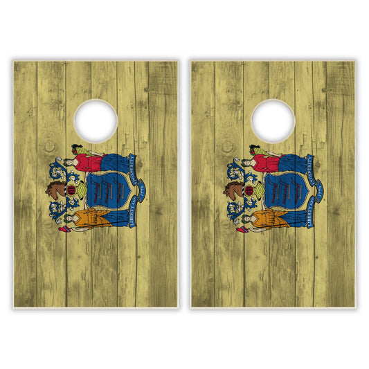 New Jersey State Flag Tailgate Cornhole Set - Distressed Wood