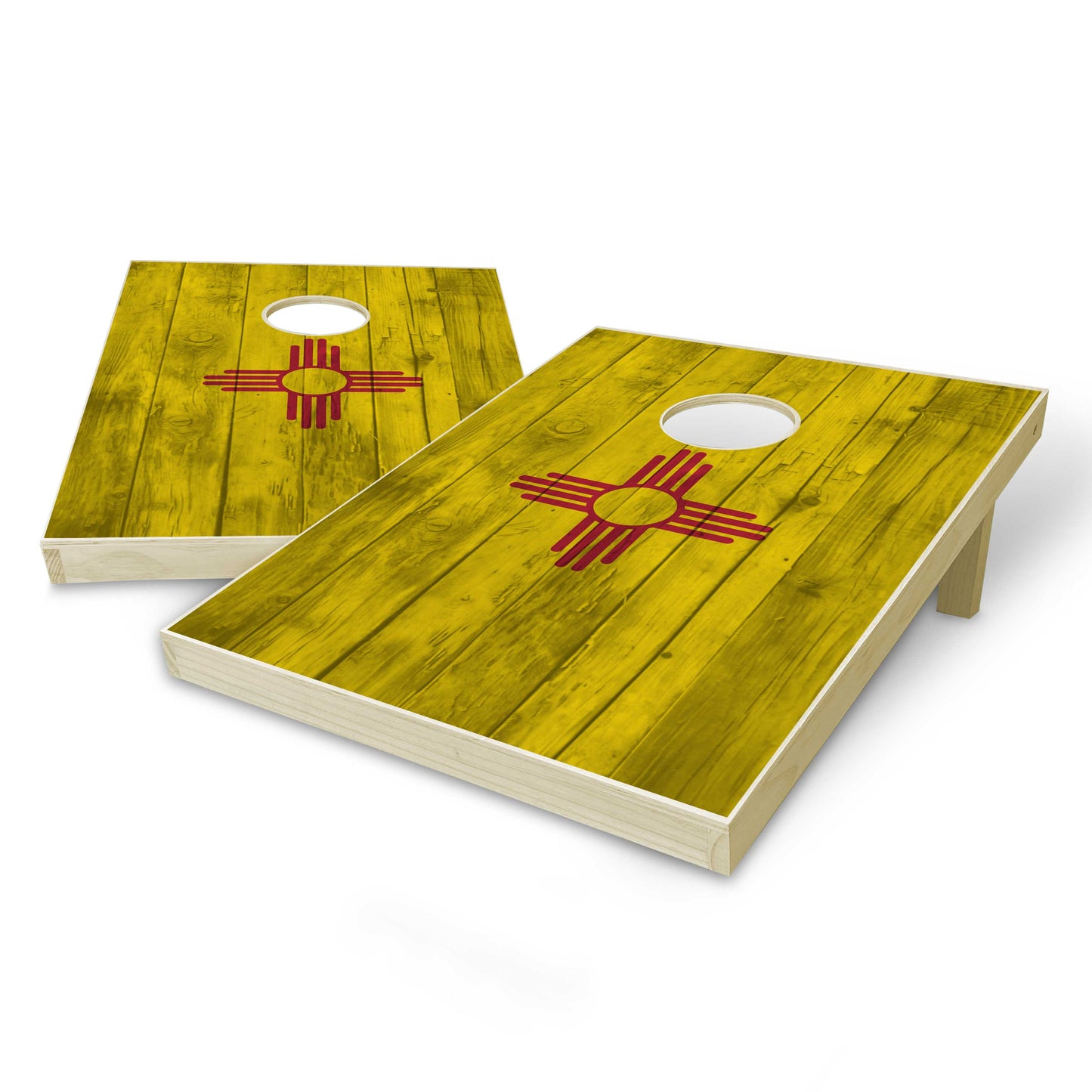 New Mexico State Flag Tailgate Cornhole Set - Distressed Wood