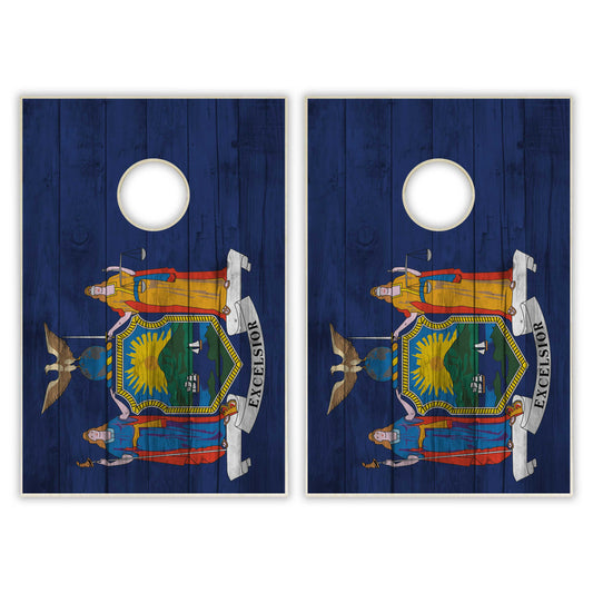 New York State Flag Tailgate Cornhole Set - Distressed Wood