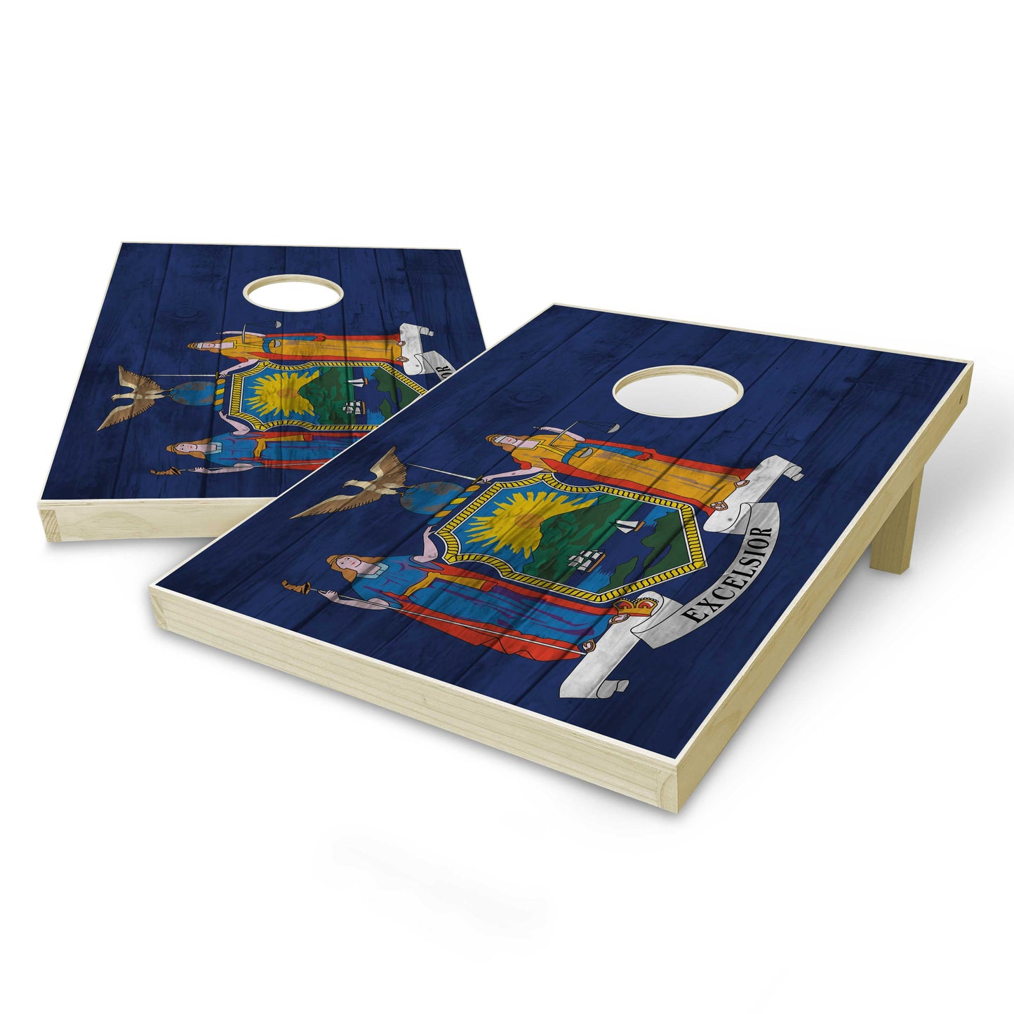 New York State Flag Tailgate Cornhole Set - Distressed Wood