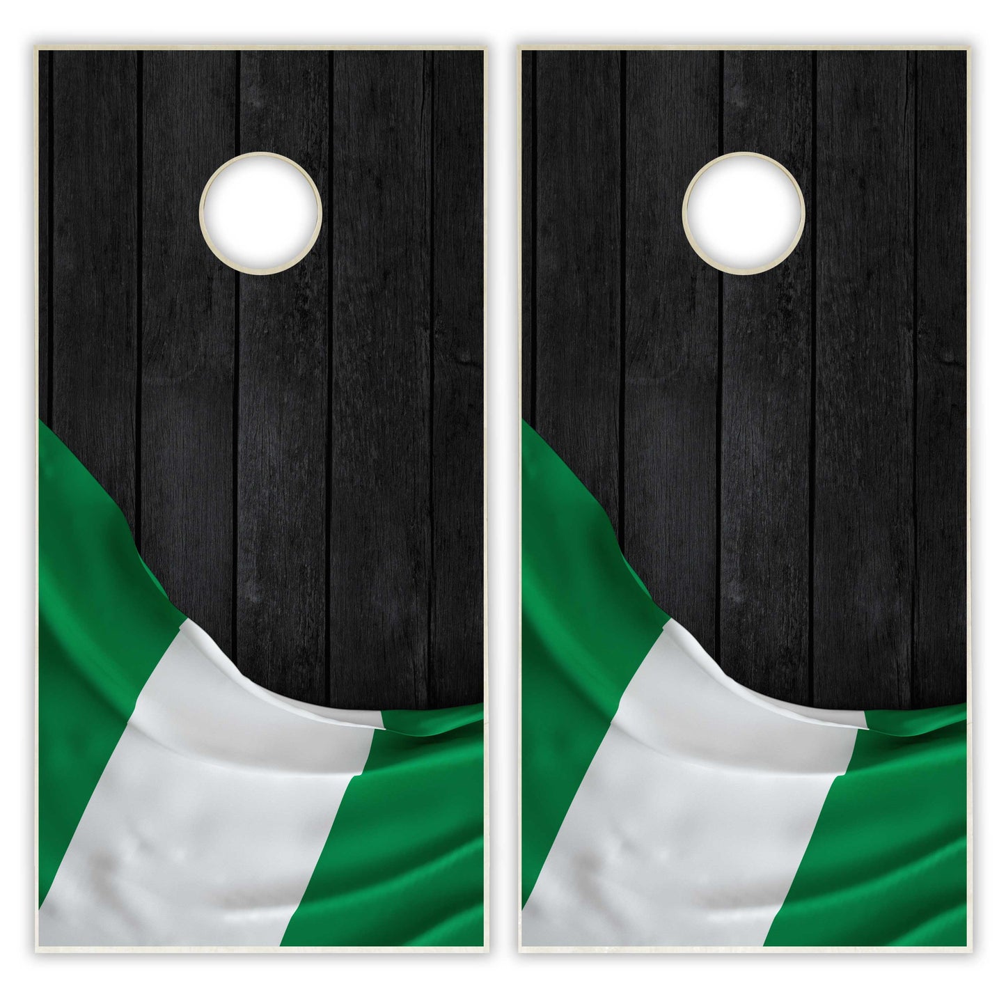 Nigeria Flag Cornhole Set - Black Wood