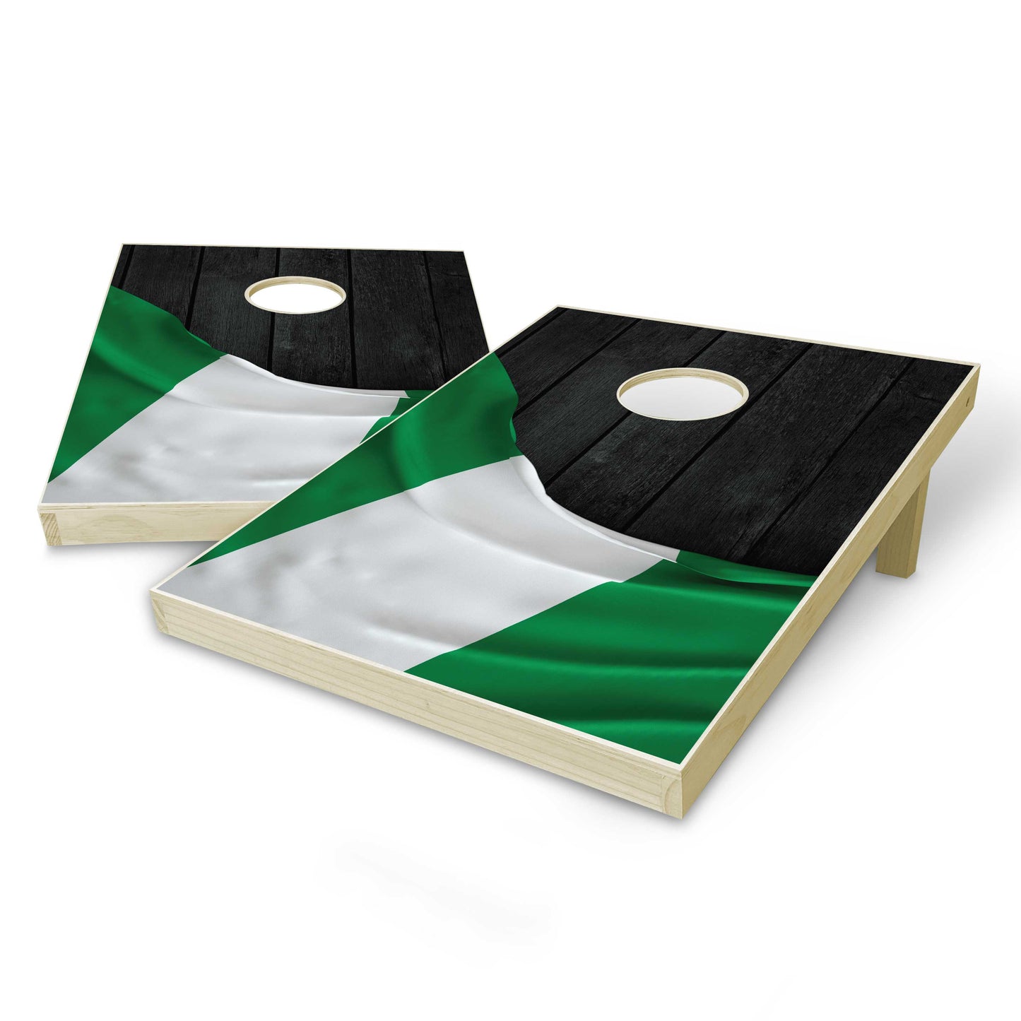 Nigeria Flag Tailgate Cornhole Set - Black Wood