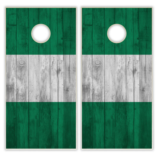 Nigeria Flag Cornhole Set - Distressed Wood
