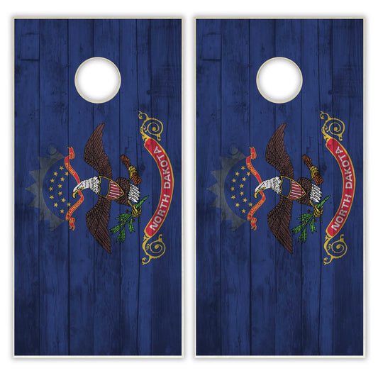 North Dakota State Flag Cornhole Set - Distressed Wood