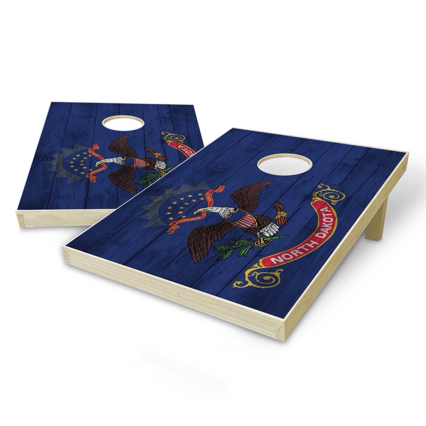 North Dakota State Flag Tailgate Cornhole Set - Distressed Wood