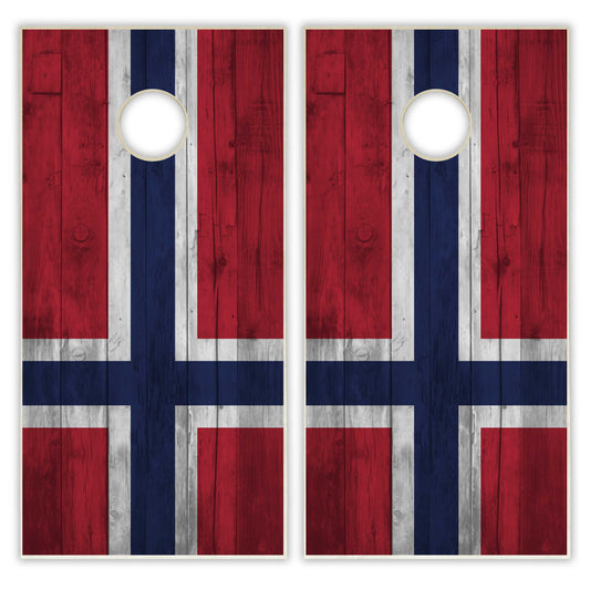 Norway Flag Cornhole Set - Distressed Wood