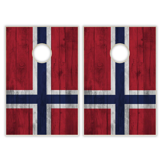 Norway Flag Tailgate Cornhole Set - Distressed Wood