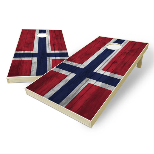 Norway Flag Cornhole Set - Distressed Wood