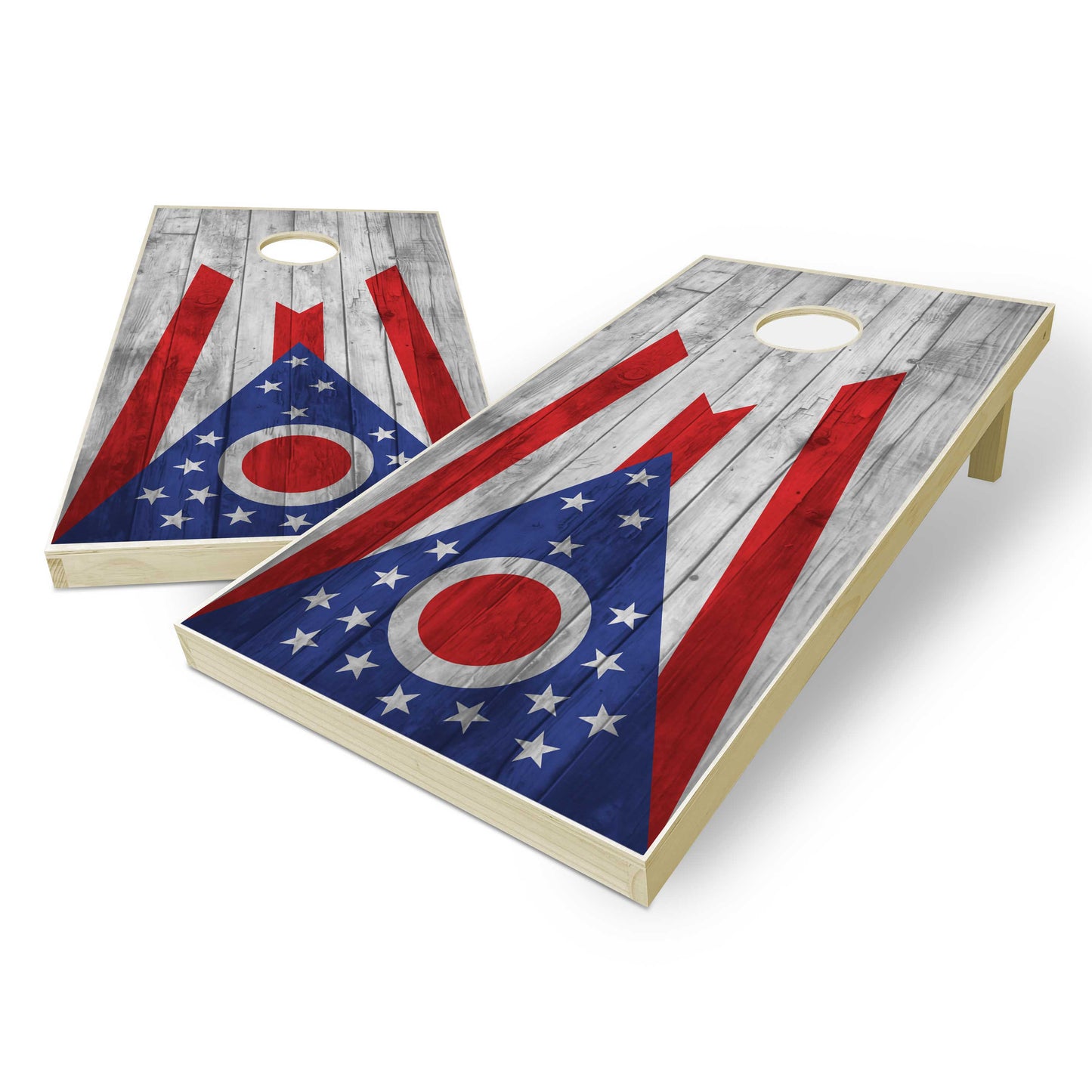 Ohio State Flag Cornhole Set - Distressed Wood