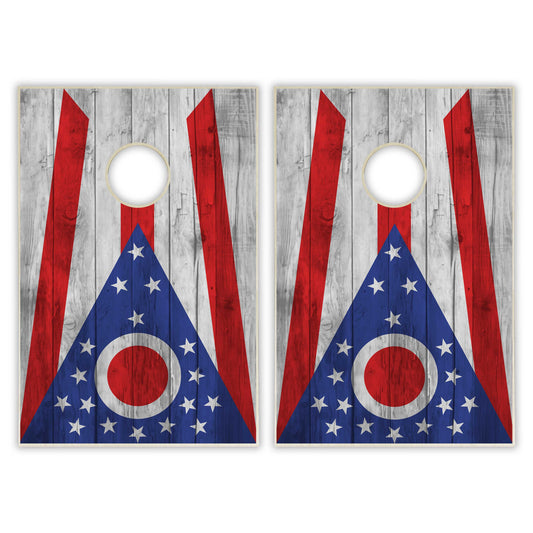 Ohio State Flag Tailgate Cornhole Set - Distressed Wood