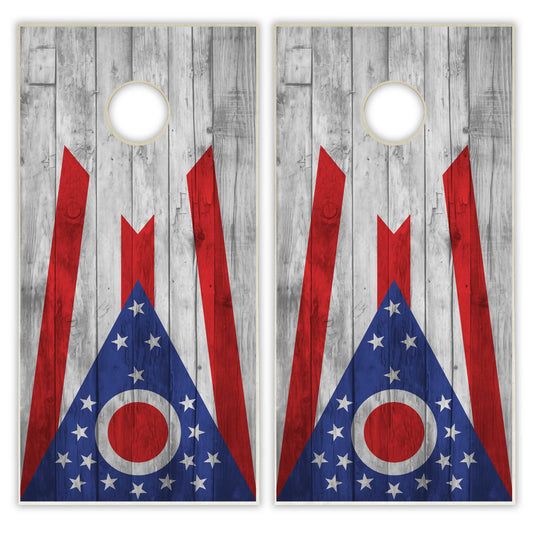 Ohio State Flag Cornhole Set - Distressed Wood