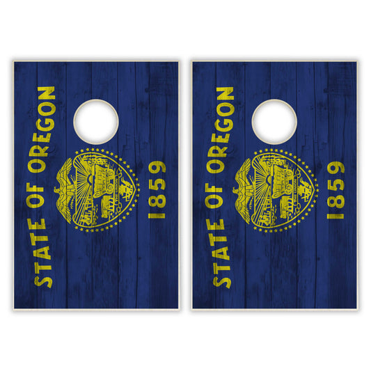Oregon State Flag Tailgate Cornhole Set - Distressed Wood