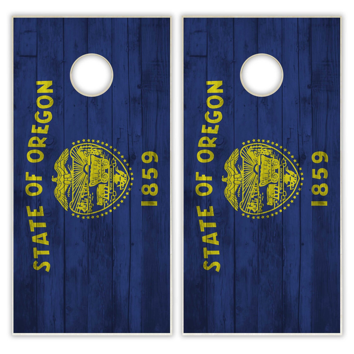 Oregon State Flag Cornhole Set - Distressed Wood