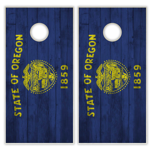 Oregon State Flag Cornhole Set - Distressed Wood