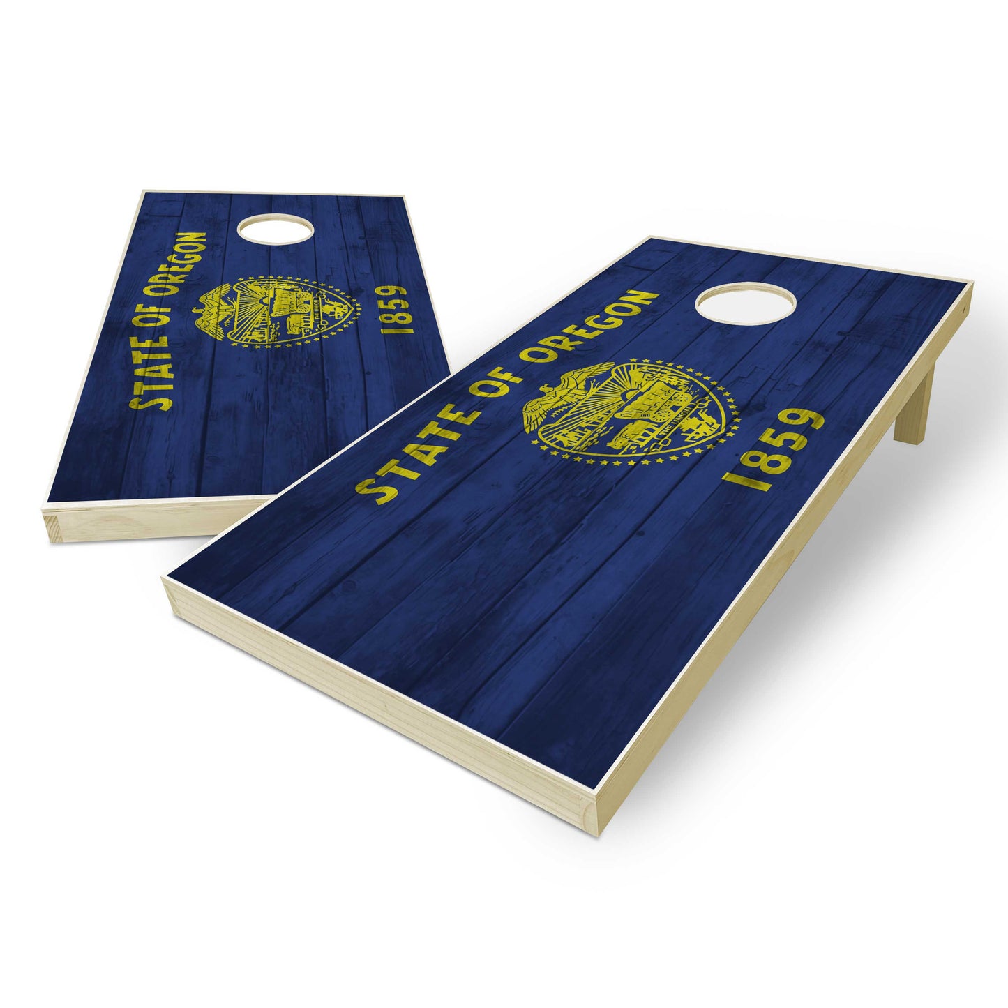 Oregon State Flag Cornhole Set - Distressed Wood