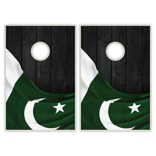 Pakistan Flag Tailgate Cornhole Set - Black Wood