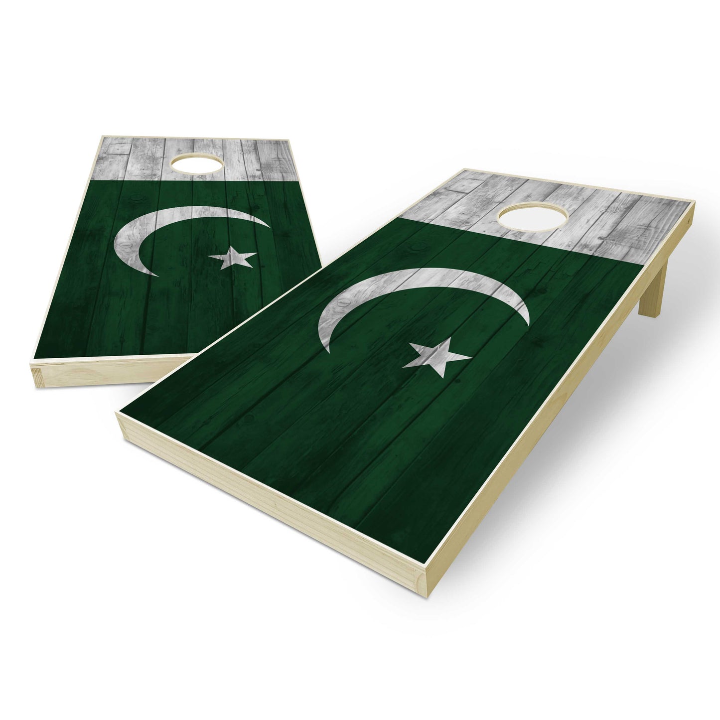 Pakistan Flag Cornhole Set - Distressed Wood