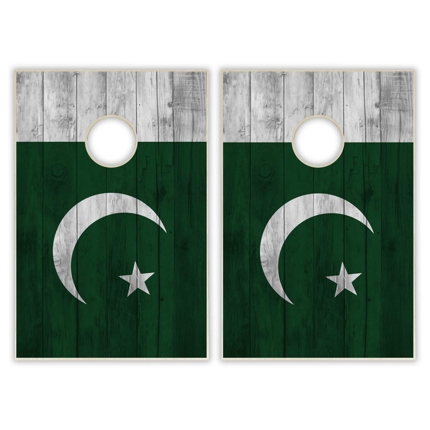 Pakistan Flag Tailgate Cornhole Set - Distressed Wood