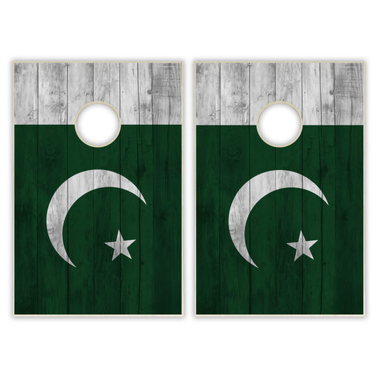 Pakistan Flag Tailgate Cornhole Set - Distressed Wood