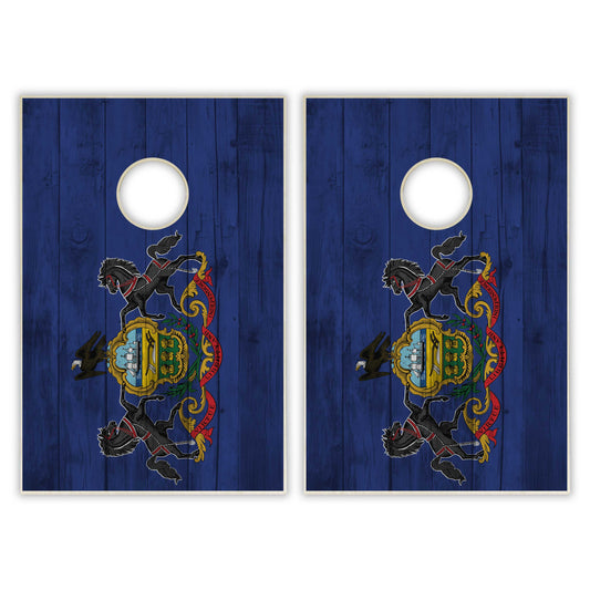 Pennsylvania State Flag Tailgate Cornhole Set - Distressed Wood