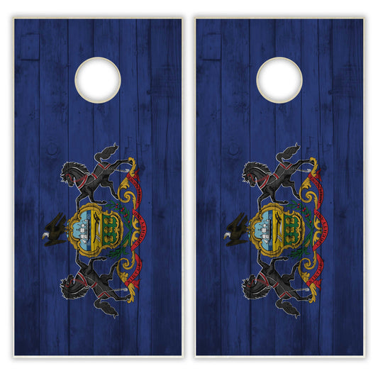Pennsylvania State Flag Cornhole Set - Distressed Wood
