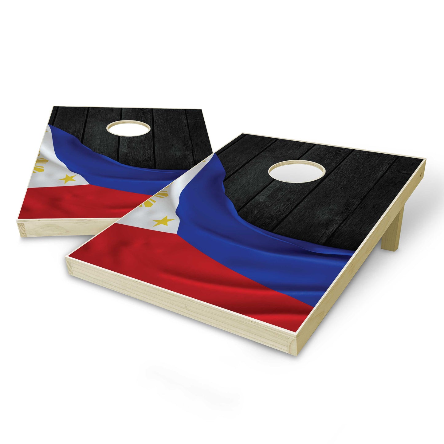Phillippines Flag Tailgate Cornhole Set - Black Wood