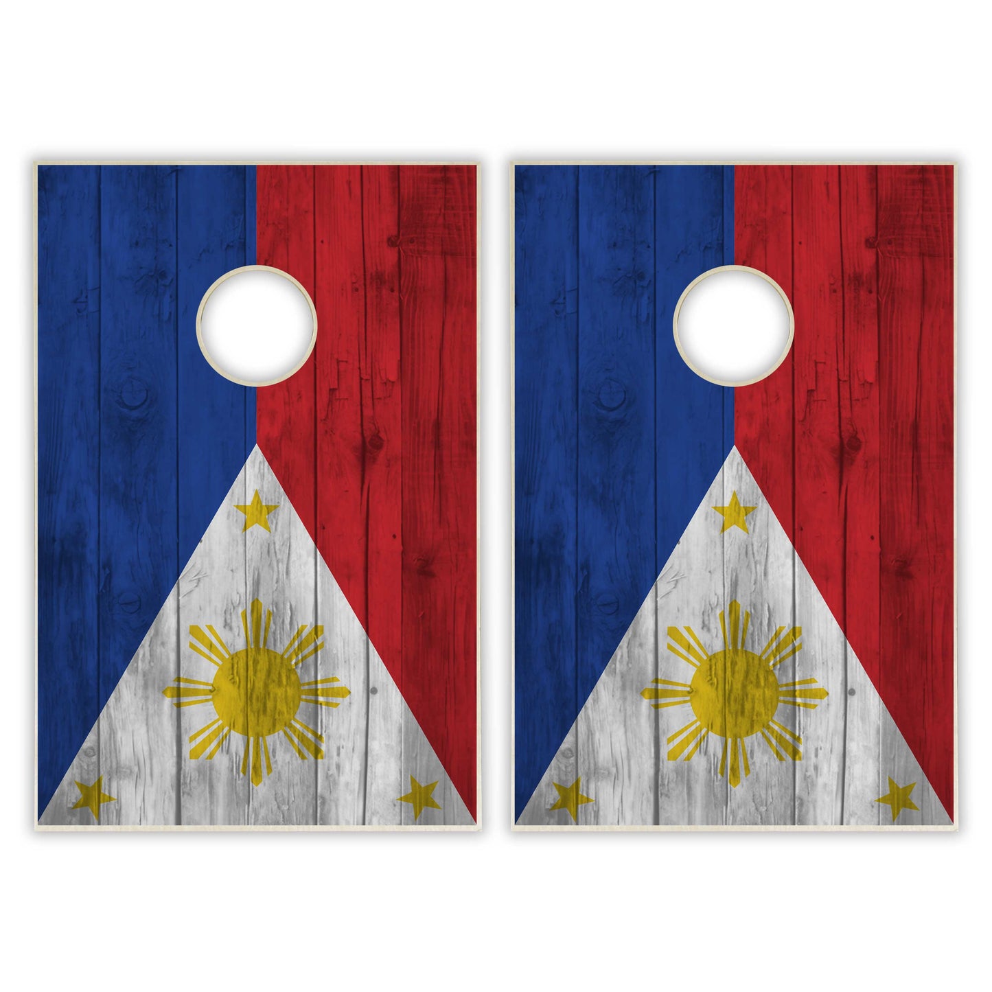 Phillippines Flag Tailgate Cornhole Set - Distressed Wood
