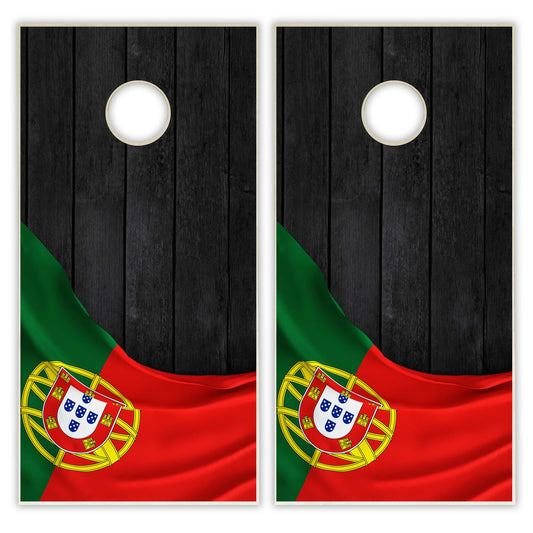 Portugal Flag Cornhole Set - Black Wood