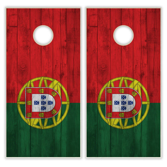 Portugal Flag Cornhole Set - Distressed Wood