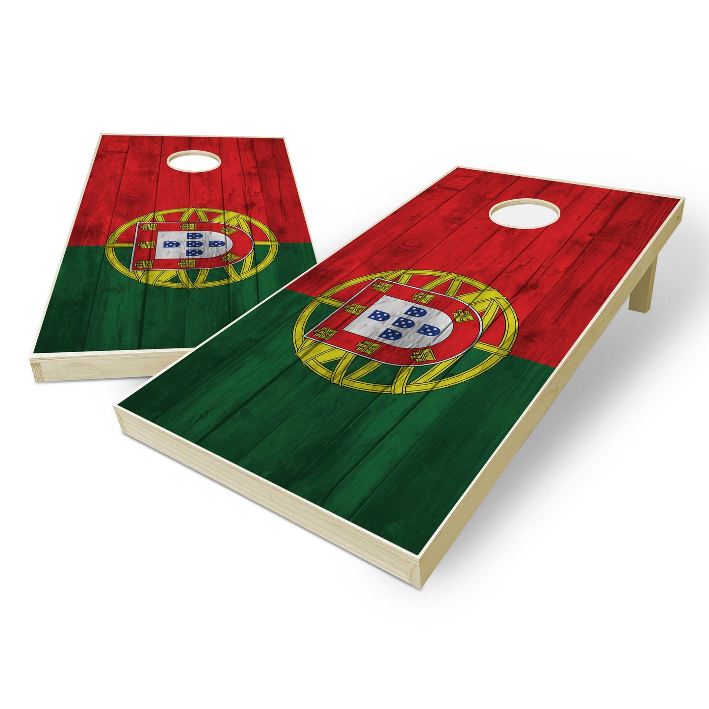 Portugal Flag Cornhole Set - Distressed Wood