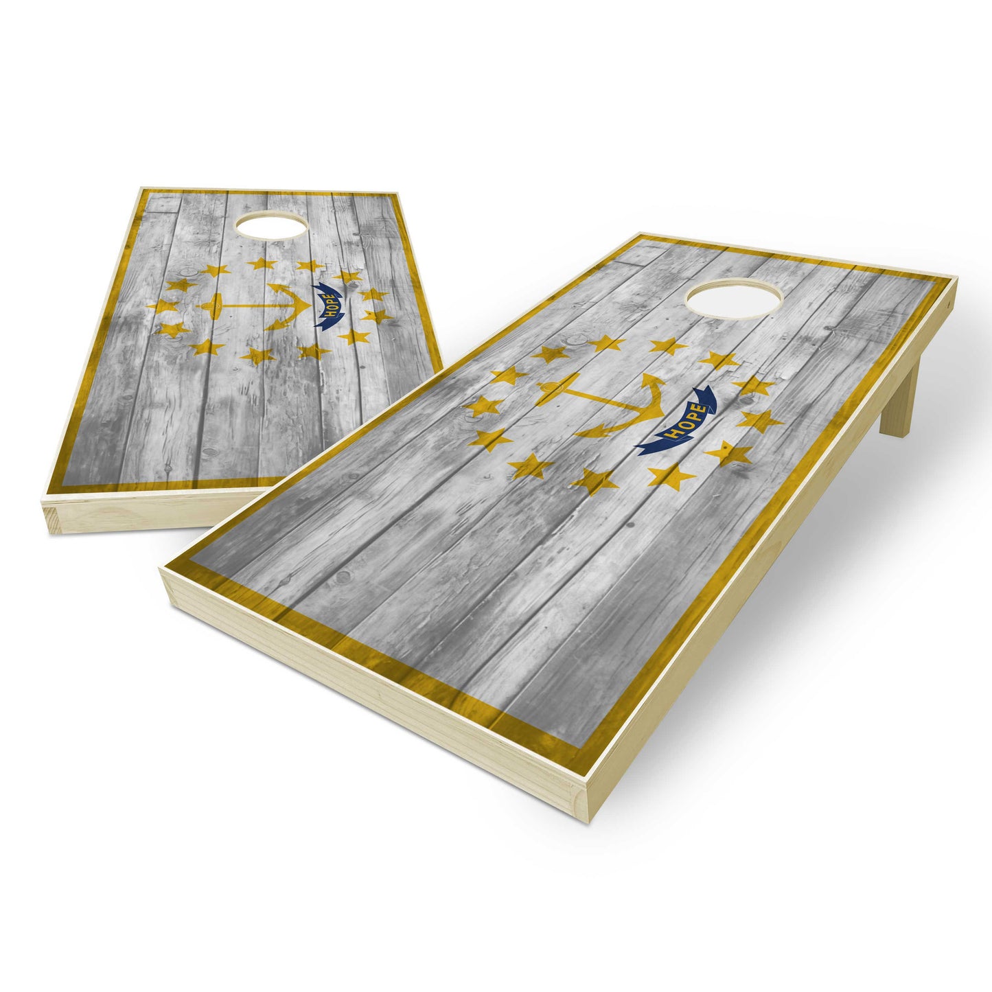 Rhode Island State Flag Cornhole Set - Distressed Wood