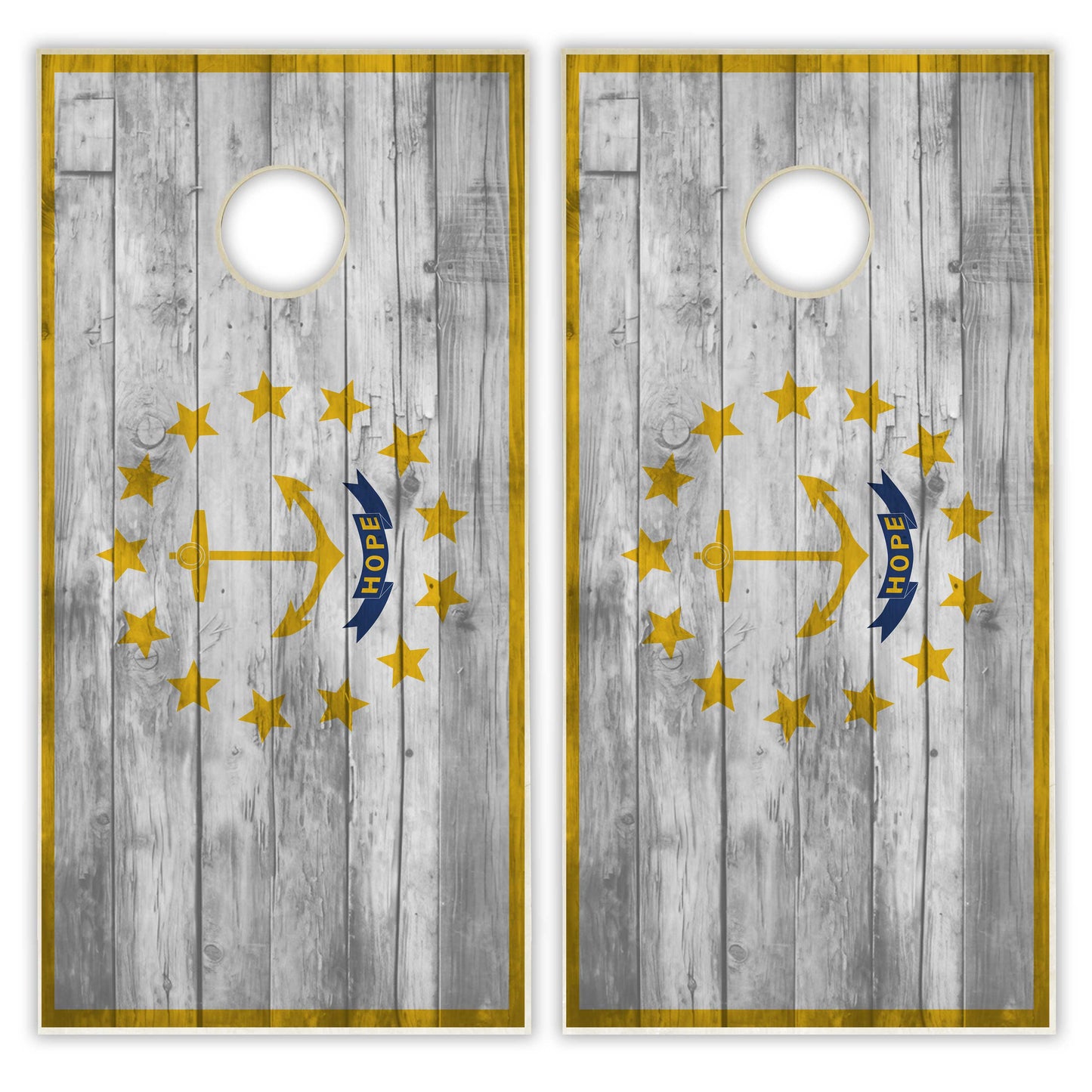 Rhode Island State Flag Cornhole Set - Distressed Wood
