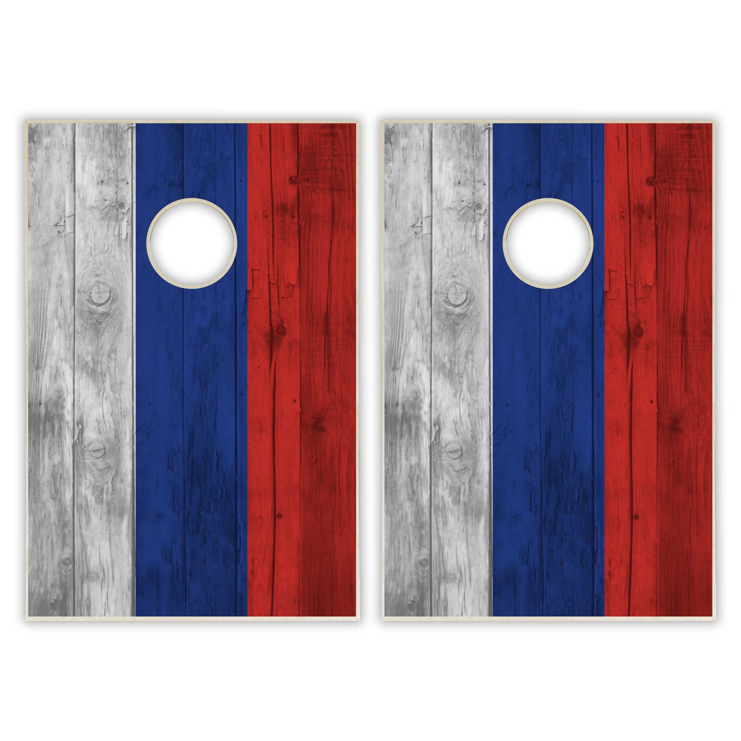 Russia Flag Tailgate Cornhole Set - Distressed Wood