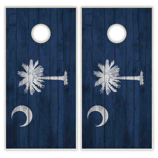 South Carolina State Flag Cornhole Set - Distressed Wood
