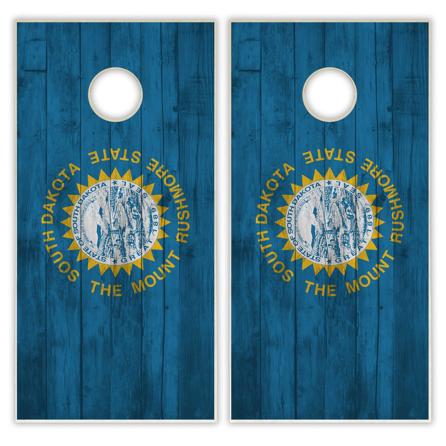 South Dakota State Flag Cornhole Set - Distressed Wood