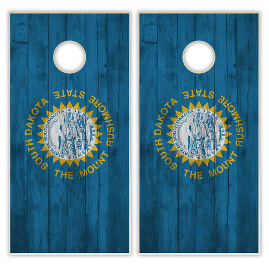 South Dakota State Flag Cornhole Set - Distressed Wood