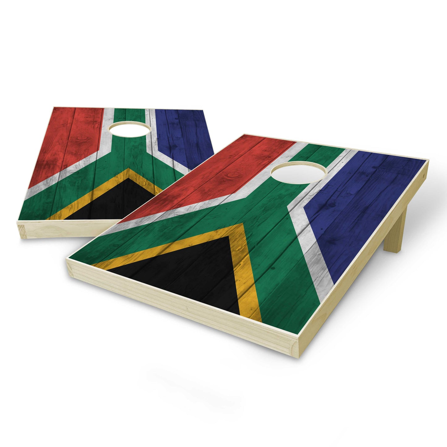 South Africa Flag Tailgate Cornhole Set - Distressed Wood