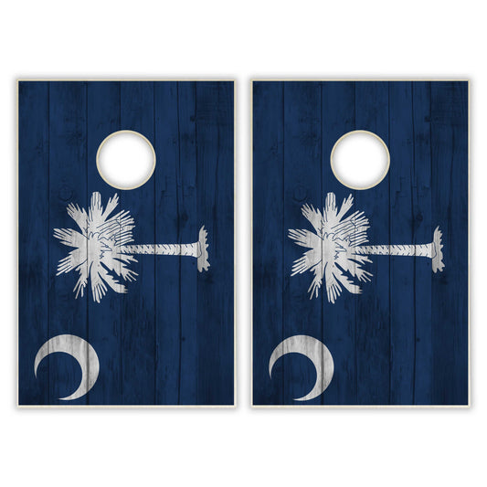 South Carolina State Flag Tailgate Cornhole Set - Distressed Wood