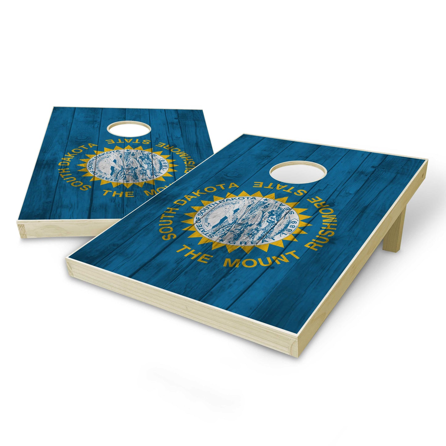 South Dakota State Flag Tailgate Cornhole Set - Distressed Wood